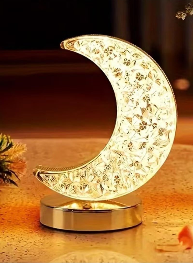 زينة رمضان، أضواء رمضان، زينة مصابيح رمضان مصباح ليلي على شكل قمر بلوري LED، مصباح ليلي يعمل باللمس لغرفة النوم وغرفة المعيشة - Image 1